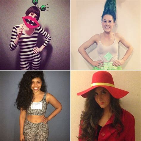 Four Different Pictures Of Women In Costumes