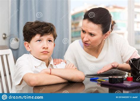 Mother Scolding Upset Son Stock Image Image Of Lifestyles 231042257