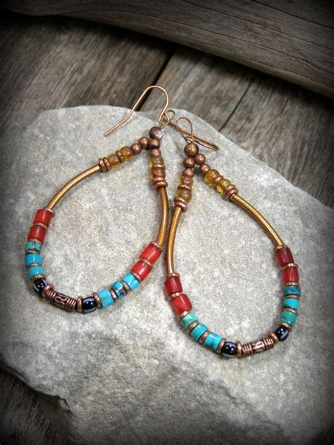 Bohemian Hoop Earrings Turquoise Earrings Bohemian Jewelry