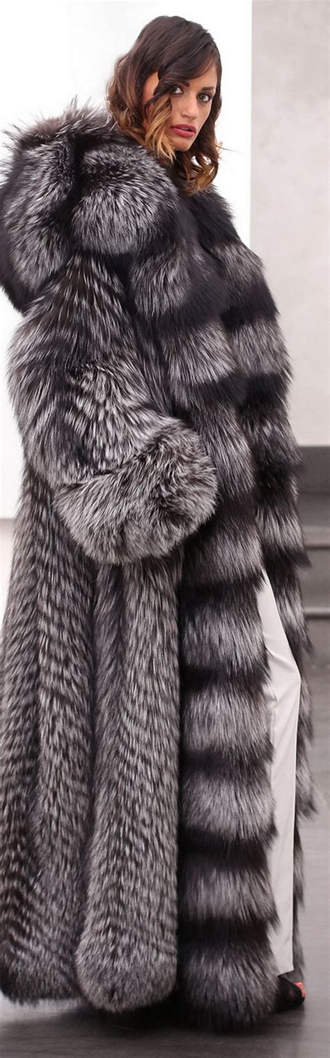 Long Silver Fox Fur Coat Fur Hood Coat Fur Coat Fur Fashion
