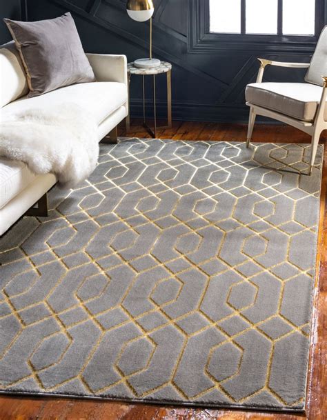 Glam Geometric Graygold Area Rug In 2021 Gold Living Room Grey And
