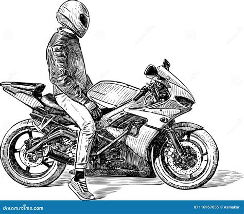 Sketch Of A Person On A Motorcycle Stock Vector Illustration Of