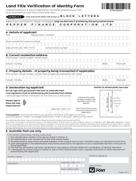 Land Title Verification Of Identity Form Macquarie Fill And Sign
