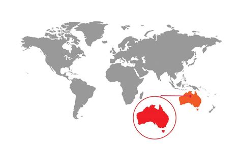 Australia Map Focus Isolated World Map Isolated On White Background