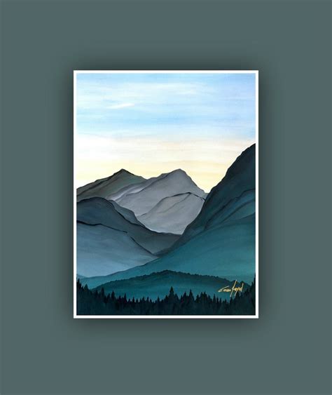Original Abstract Mountain Painting Acrylic Painting On Watercolor