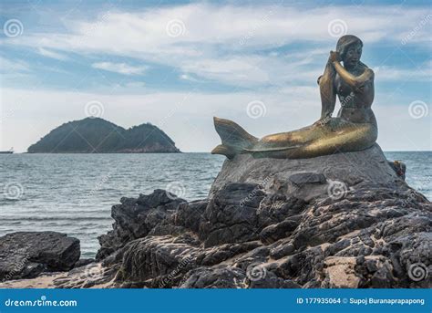 The Mermaid Statue At The Laem Samila Beach In Songkhla Thailand