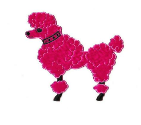 Poodle Dog Fuchsia Pink 50s Embroidered Iron On Applique Patch