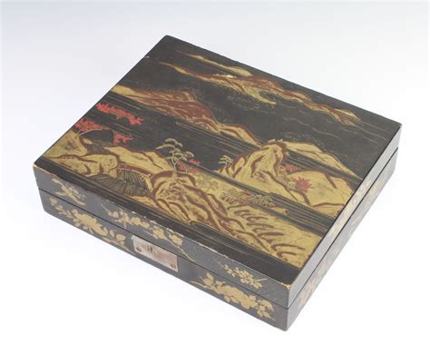 Lot 288 A Japanese Lacquered Box With Hinged Lid The Lid Decorated A