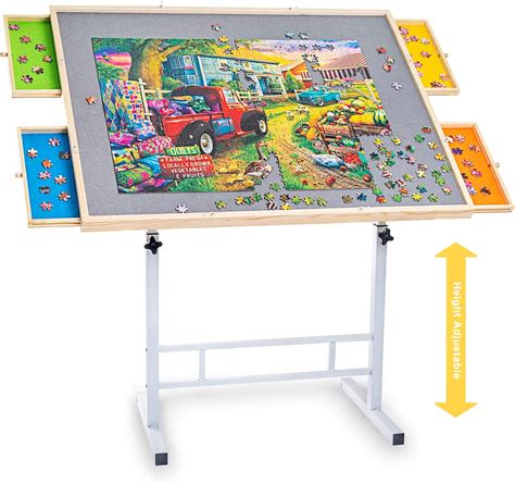 Height Adjustable Jigsaw Puzzle Table With Colorful Drawers And Wooden