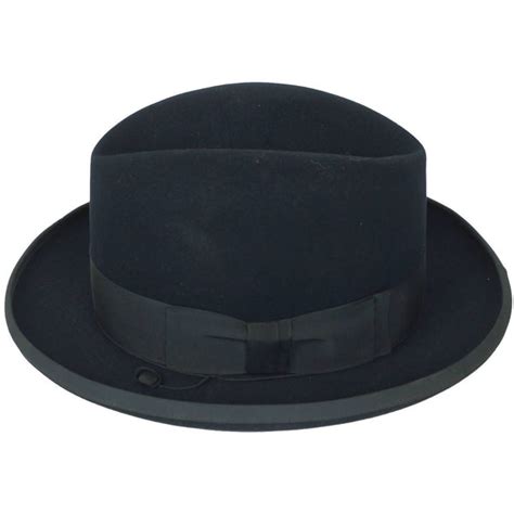 Vintage 1950s Stetson Imperial Homburg Hat Black Fur Felt Fedora Size 7 14