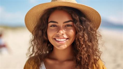 Premium Ai Image Young Woman Enjoying Her Summer Vacation On A Sunny Day On The Beach