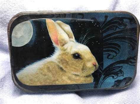 Bunny Rabbit Winter Moonlight Altered Altoid Tin One Of A Kind Art