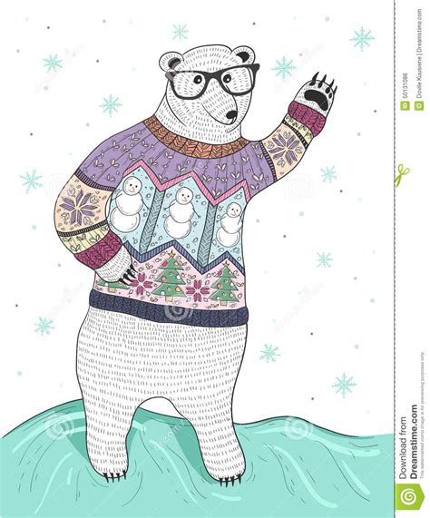 Cute Hipster Polar Bear With Glasses Stock Illustration