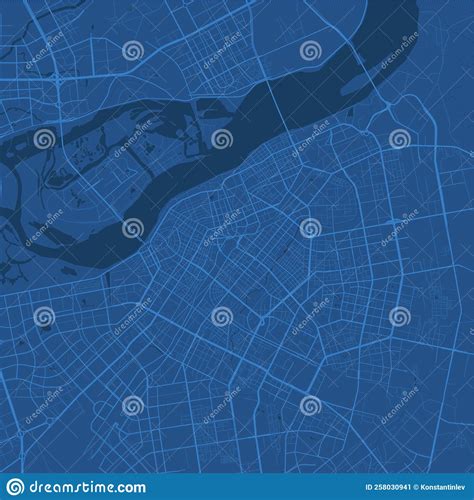 Detailed Vector Map Poster Of Harbin City Linear Print Map Blue