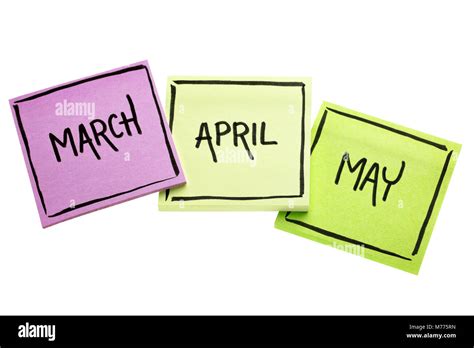 March April And May Handwriting In Black Ink On Isolated Sticky