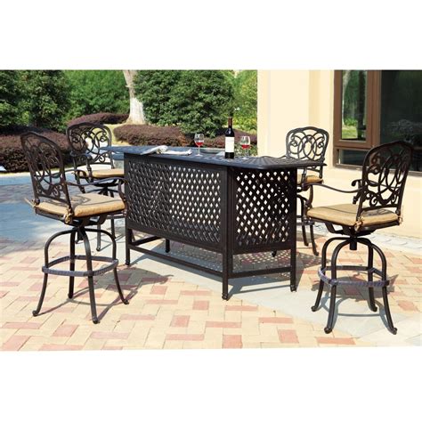 Darlee Florence 5 Piece Cast Aluminum Patio Party Bar Set With Swivel