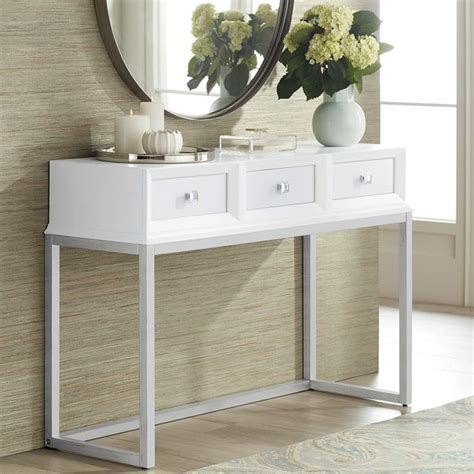 Choose a desktop & console desk from your favourite brands that are robust enough to handle all your valuable electronics and accessories. Melissa 48" Wide White 3-Drawer Modern Desk or Console ...