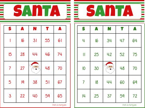 Santa Bingo Game Different Cards Instant Download For