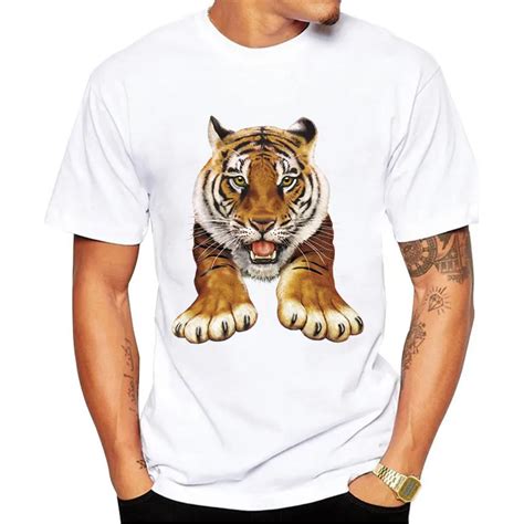 Mens Summer Casual Tiger Print T Shirt Short Sleeve Cotton Cool Tee