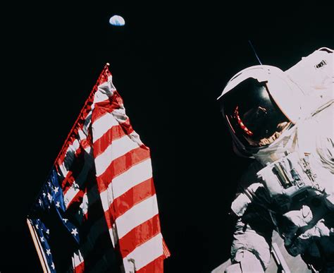 Harrison Schmitt Next To Us Flag On Moon Photograph By Nasascience