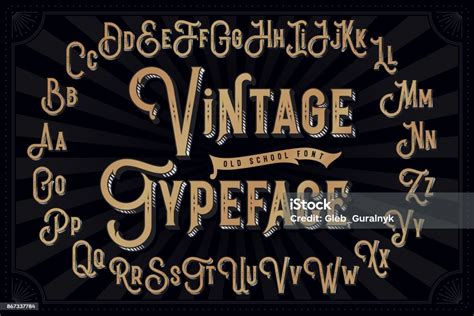 Vector Vintage Decorative Font With Extruded Lines Effect Stock