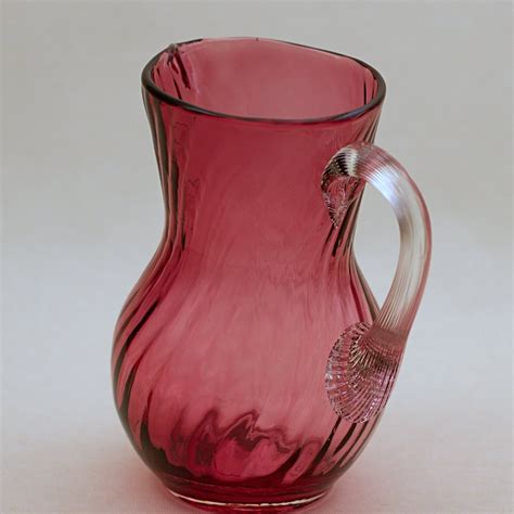 Pilgrim Cranberry Glass Pitcher With Optic Swirl Applied Clear Handle The Townhouse Antiques