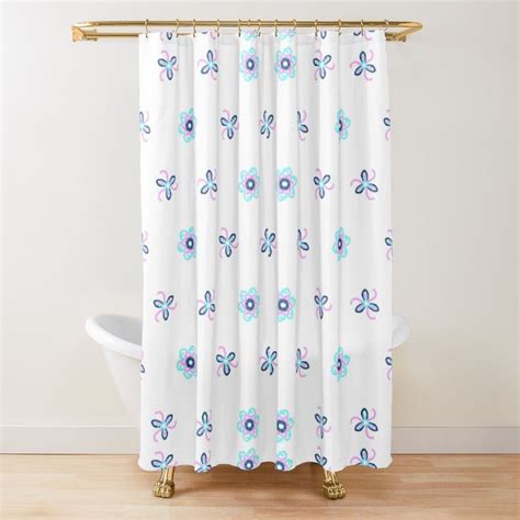 A Shower Curtain With Blue Bubbles On It