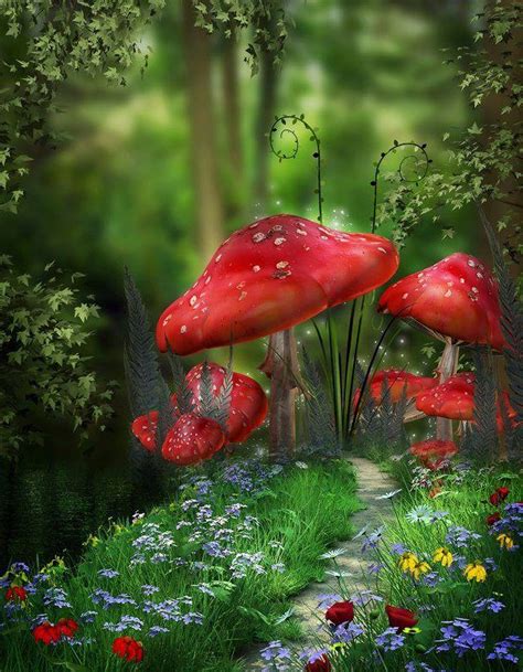 Mushroom Fantasy Сад фей Абстрактные цветочные картины Цветное