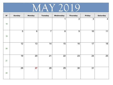 Blank May 2019 Excel Calendar Excel Calendar Excel Calendar Template