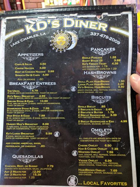 Menu at KD's Diner restaurant, Lake Charles