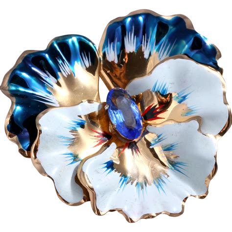 1940s Coro Sterling Silver Vermeil Blue Enamel Pansy Flower Broochpin