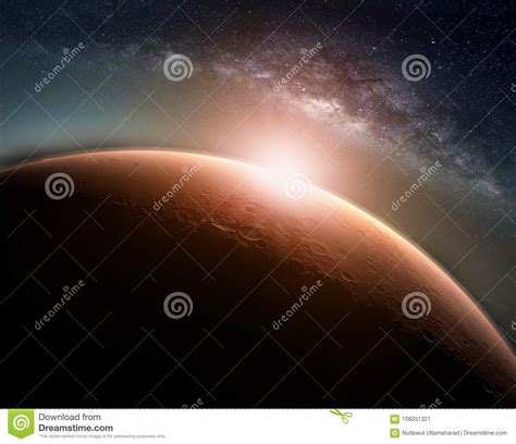 Landscape With Milky Way Galaxy Sunrise And Planet View From Sp Stock