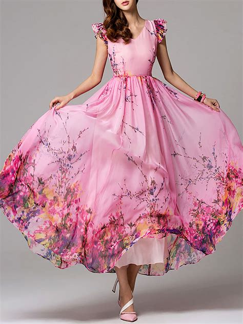 Floral Print Chiffon Maxi Dress Maxi Dress With Sleeves Dress Up