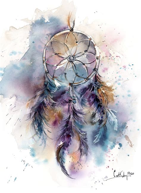 Dreamcatcher Painting Original Watercolor Painting Bedroom Etsy