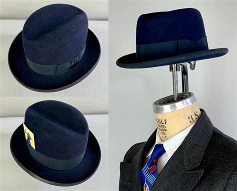 1940s Starlight Stetson Homburg Vintage 40s Midnight Blue Fedora Hat