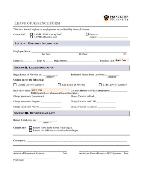 Free Printable Leave Of Absence Form