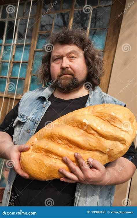 Man With Big Bread Stock Image Image Of Home Homemade 13388425