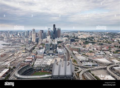 Aerial View Of Centurylink Field And Safeco Field Stadiums And Downtown