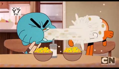 Gumball Puking Cereal On Darwin The Amazing World Of Gumball Image