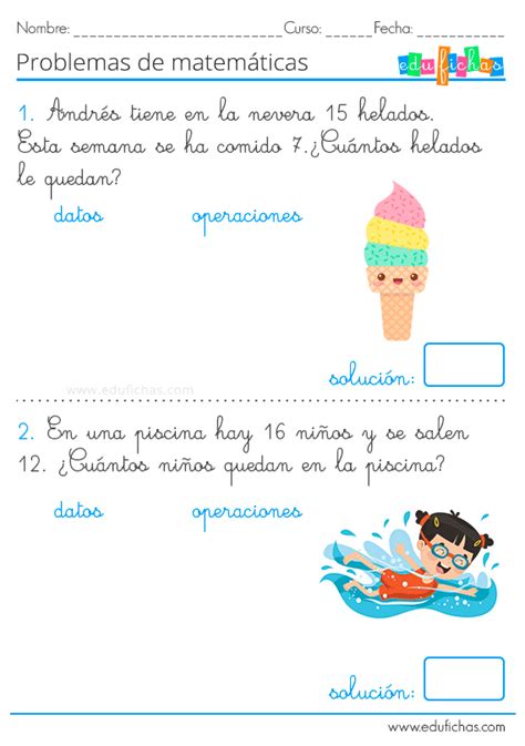 Juegos online para niños de primero basico. Fichas con Problemas de Matemáticas de Sumas y Restas ...