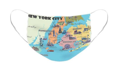 New York City Fine Art Print Retro Vintage Favorite Map With Touristic