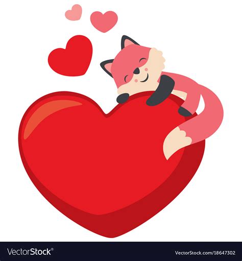 Little Cute Fox Hugging And Laying On A Heart Vector Image