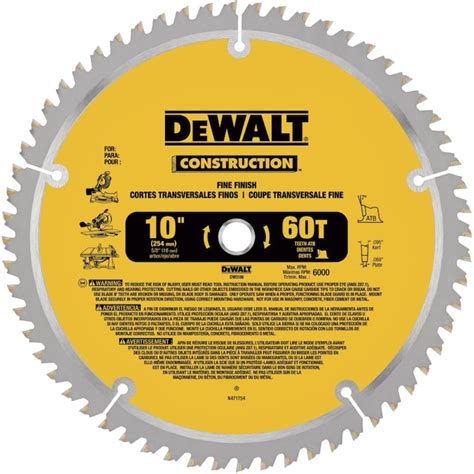 Dewalt Construction 10 In 60 Tooth Carbide Table Saw Blade In The