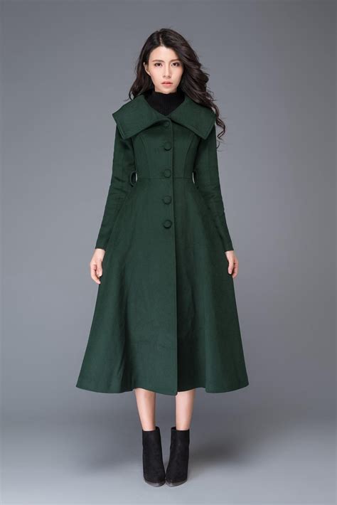 Wool Maxi Coat Wool Swing Coat Green Wool Coat Wool Winter Coat