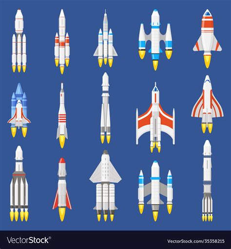 Space Rockets Spacecraft Ships Shuttle Vehicles Vector Image