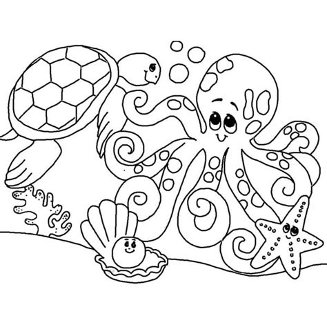 Cute Sea Animals Gathering Coloring Page Download And Print Online
