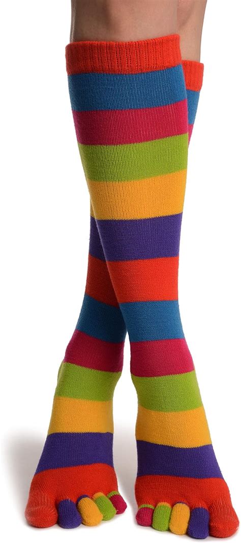 Lisskiss Bright Rainbow Stripes Below The Knee Toe Socks Multicoloured Striped Socks Amazon