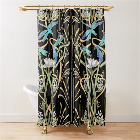 Art Nouveau Dragonflies Pattern Black Shower Curtain By L Diane