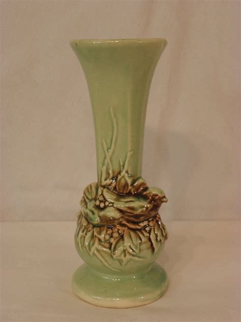 Vintage Green Mccoy Vase With Bird Rockwood Pottery Hull Pottery