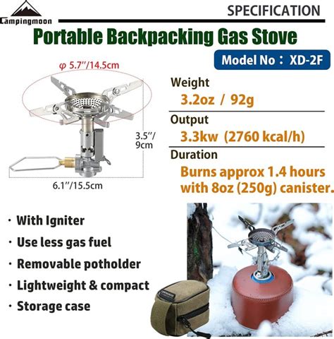 Lightweight Camping Backpacking Gas Stove With Igniter And 4 Pot Support